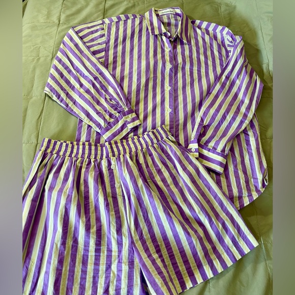 The Frankie Shop Purple, Yellow and White Striped Shirt & Shorts Set Women’s - Picture 5 of 13